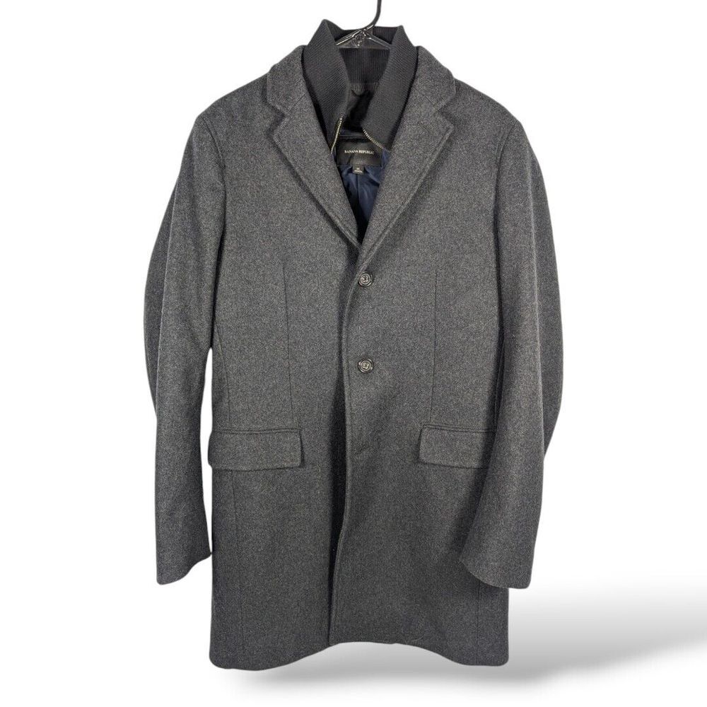 Banana Republic Men's M Black Melton Wool‎ Removable Collar Dress Coat